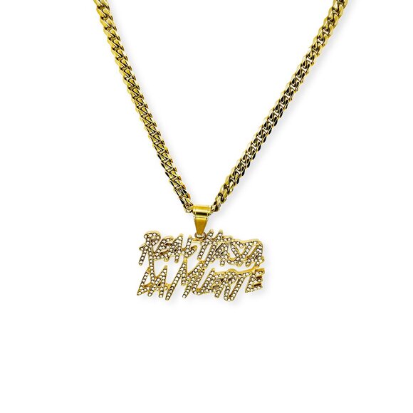 14k Gold Plated 'Real Hasta La Muerte' Pendant, 24 inches Cuban Necklace 24" - Picture 3 of 8